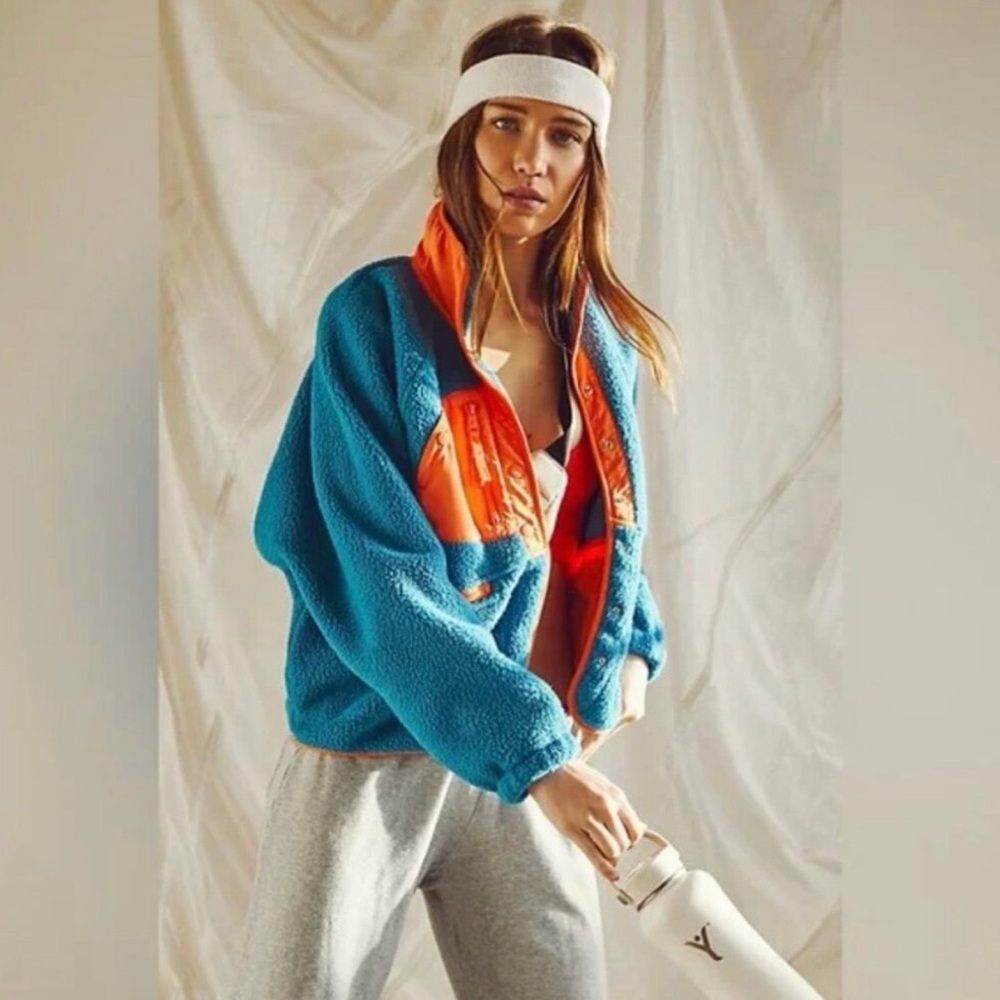 Free People Hit the Slopes Fleece Teal and Coral/Orange combo